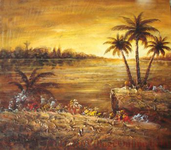 Impressionism Landscape #342 - Warm brown tone coconut tree park
